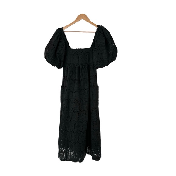 Farm Rio NEW Black Eyelet Pineapple Cotton Puff Sleeve Maxi Dress Size S - Picture 3 of 8